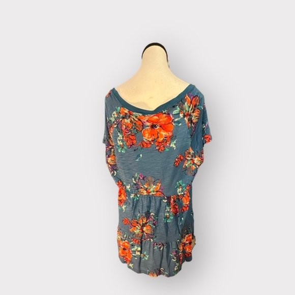 Women’s Torrid 1 Blue Floral Babydoll Slub Scoop Neck Tiered Top 1X 1XL 14 16 - Picture 10 of 15